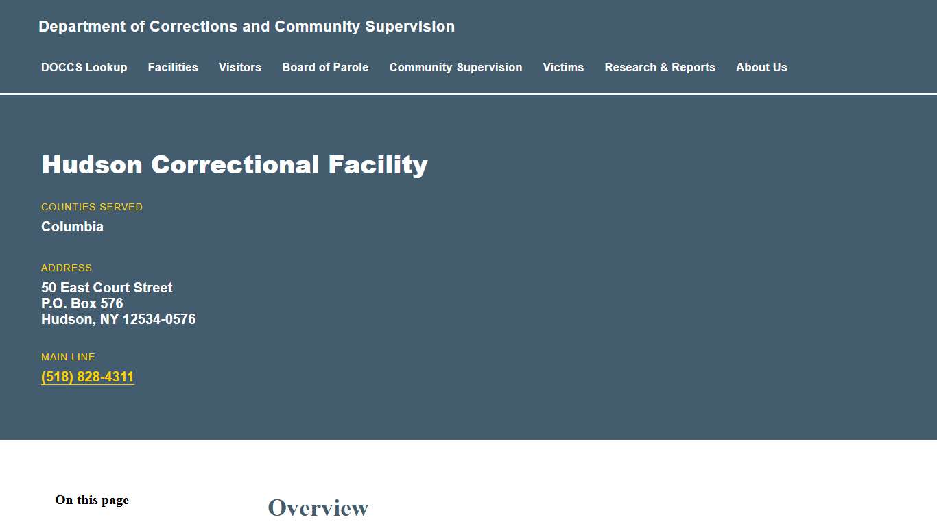 Hudson Correctional Facility Department of Corrections and Community Supervision